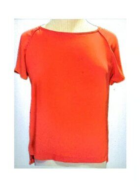 New Flowy Orange Blouse Short Sleeve Top Office Y2k Relaxed Comfy Small
